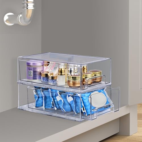 Image of Sorbus Medium Clear Stackable Storage Drawers, Plastic Storage Drawers with Handles, Craft, Clothes, Medicine, Makeup, Closet, Art Supply, Bathroom, Shoe, Toy Storage Organizer (2 Pack)