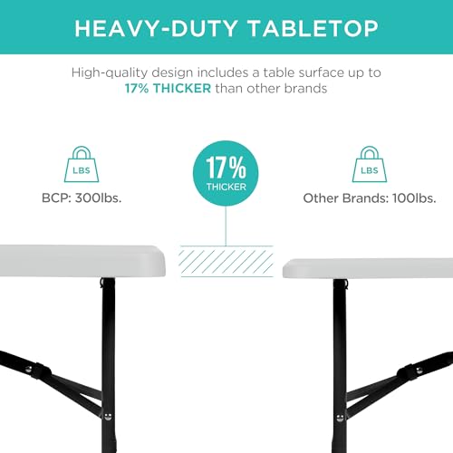 Image of Best Choice Products 4ft Plastic Folding Table, Indoor Outdoor Heavy Duty Portable w /Handle, Lock for Picnic, Party, Camping - Light Gray