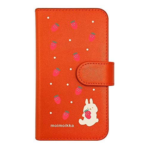【moimoikka】 iPhone17 Pro Max アイフォン17プロマックス 対応 手帳型 スマホ ケース うさぎとイチゴ ウサギ いちご 苺 アニマル 動物 キャラクター フルーツ柄 おしゃれ かわいい (カバー色オレンジ) ダイアリータイプ 横