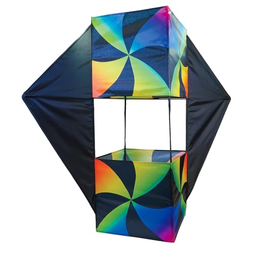in The Breeze 3369 — Aurora Winged Double Box Kite — Easy-Flying, Single-Line Colorful Kite with Two Winged Sides; Kite Line Included