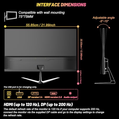 Image of LXZ Gaming Monitor 24.5 Inch, 200Hz Monitor FHD 1080P Frameless IPS Display with Eye Care, DP /HDMI, Wall Mount Compatible - Black