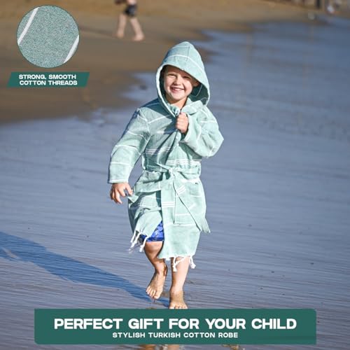 Turkish Cotton Child's Hooded Robe, Beach and Pool Cover Up, Quick Dry Lightweight Bathrobe, Sand Free, Medium4