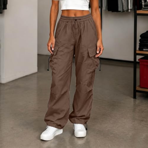 Women's Cargo Pants Drawstring Waist Wide Leg Utility Work Trousers - image 2