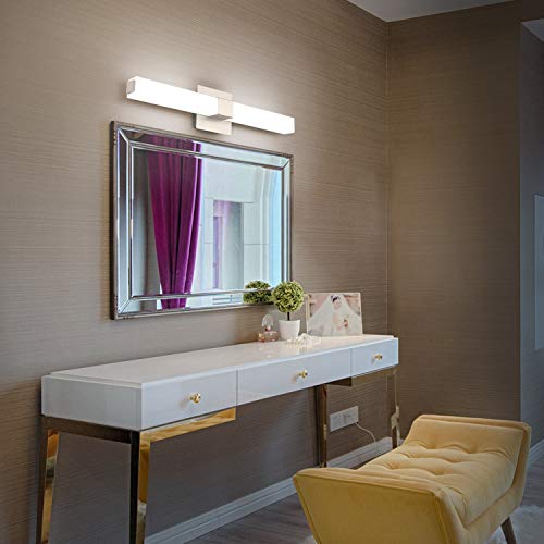 Image of 24in Modern Bathroom Vanity Light, 3CCT Dimmable Nickel LED Vanity Lights Bar, 18W Bathroom Lighting Fixtures Above Mirror 3000K /4500K /6000K Selectable