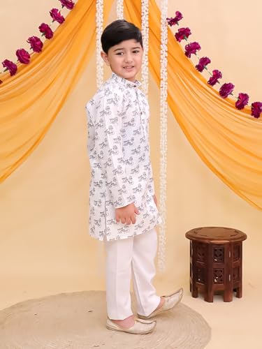 Image of AJ DEZINES Boys Cotton Full Sleeve Letter Printed Kurta Pajama Set for Kids - Ethnic wear | Special Occasion & Traditional Outfit |Boys Kurta Set - Regular Fit