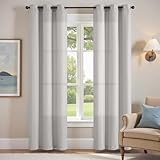 jinchan Grey Linen Textured Curtains 84 Inch Long 2 Panels for Living Room Grommet Top Light Filtering Window Drapes for Bedroom Heathered Gray