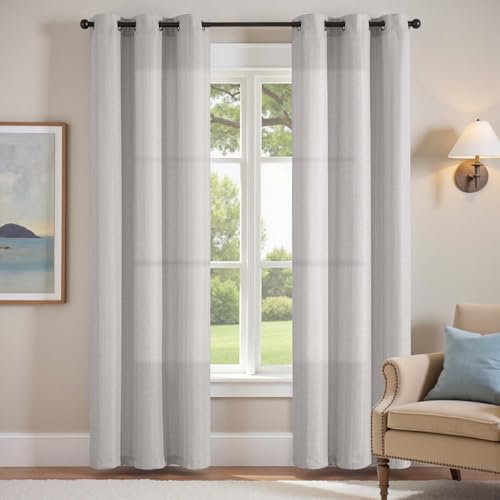 jinchan Grey Linen Textured Curtains 84 Inch Long 2 Panels for Living Room Grommet Top Light Filtering Window Drapes for Bedroom Heathered Gray 38"W x