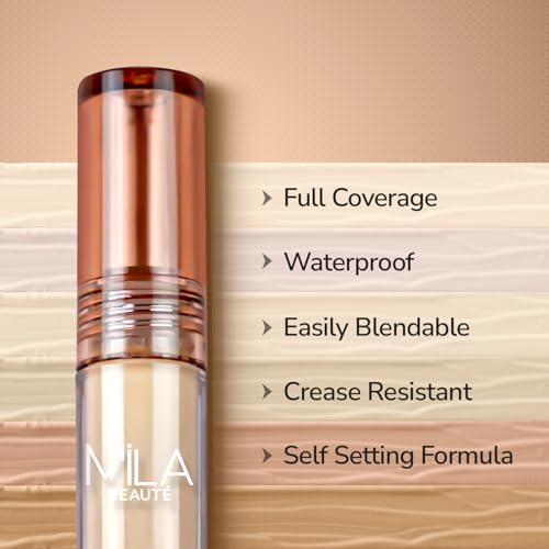 Image of Mila Beaute Built to Cover Liquid Concealer for Women With Spf & Hyaluronic Acid| Full Coverage Matte Finish Concealer for Dark Circles | Easily Blendable & Waterproof Formula| Suitable for Indian Skin Tones - 104N Natural Beige