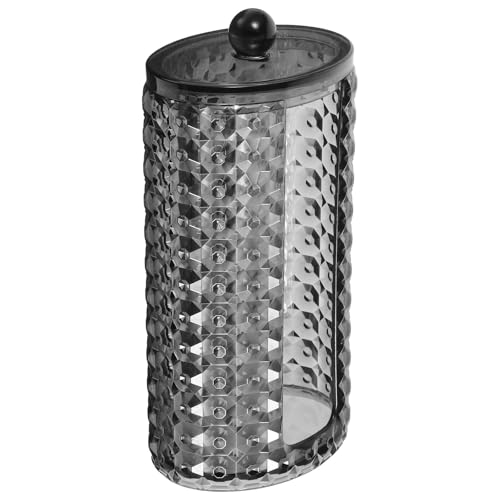 Beavorty Organizador Transparente de Acrílico Negro con Tapa para Bastoncillos y Almohadillas de Algodón, Caja Compacta para Almacenamiento Higiénico de Maquillaje en Baño, Diseño
