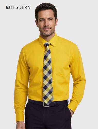 Image of HISDERN Mens Dress Shirt with Tie Pocket Square Set Classic Button Down Shirt Matching Tie Long Sleeve Shirts