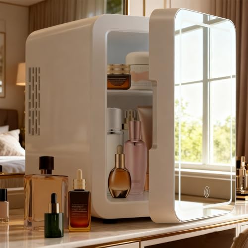ORIDLECTAL Nevera para Cosméticos y Skincare, Mini Frigorifico con Pantalla Digital LED, Nevera Minibar 12L, 220V/12V, para Múltiples Usos y Lugares