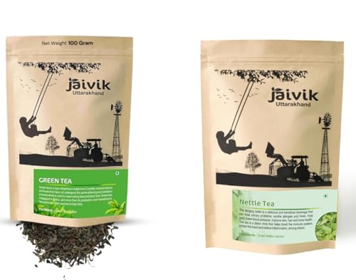 Image of Jaivik Uttarakhand Green Grass Tea, Nettle Tea (100g Each), Unique Blend Crafted Loose Leaf for Chai Lovers across India, Combo (Pack of 2)