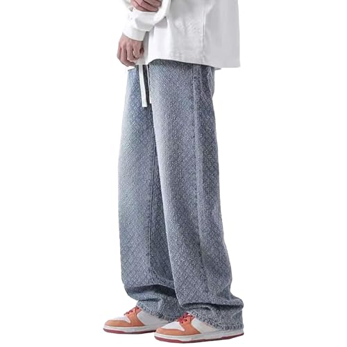 Loose Fit Jeans for Men Elastic Waist Jeans for Men Baggy Hip Hop Straight Work Pants Y2k Streetwear