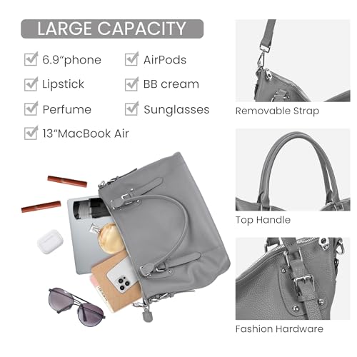 Image of HESHE Leather Purses and Handbag for Women Shoulder Bag Tote Top Handle Bag | Genuine Designer Large Capcity Hobo Crossbody Satchel Travel Work Ladies Zippered Ladies Daily Bag Adjustable Long Strap