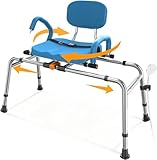 Sliding Swivel Shower Chair for Elderly and Disabled – 450lbs Bariatric 360° Rotating Sliding Tub Transfer Bench, Adjustable Height & Seat Width Shower Bench for Seniors