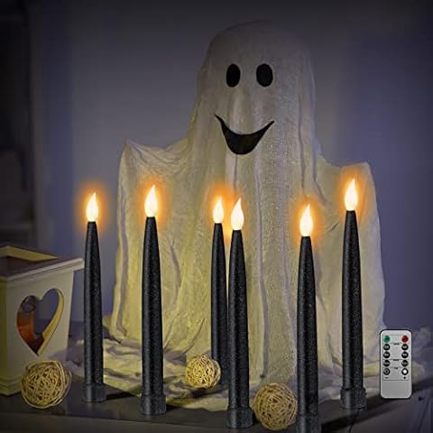 6Pcs Flickering Taper Candles Gold Flameless Taper Candles LED Taper Candles Battery Powered Window Candles Electric Candles with Remote and Timer for Wedding Home Decor (Black) Cover