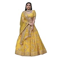 IYALAFAB Women's Georgette Semi Stitched Lehenga Choli In Gold Colour LEHENGACHOLIFORWEDDINGSF218188