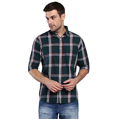 Image of Dennis Lingo Men's Checkered Bottle Slim Fit Cotton Casual Shirt with Spread Collar & Full Sleeves