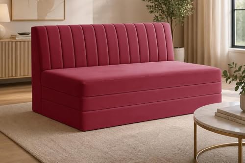 Image of Modern Velvet 3-Seater Sofa Cum Bed, Convertible Sleeper Couch Sofa for Living Room, Bedroom & Office- Red Color