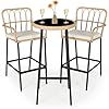 LYNSLIM Outdoor Bar3 Piece Height Table Patio Rattan Wicker Furniture Chairs Set22 Patio Bar Table and Outdoor Bar Stool Set of 2with Removable Cushions for Backyards Porches Set for 3