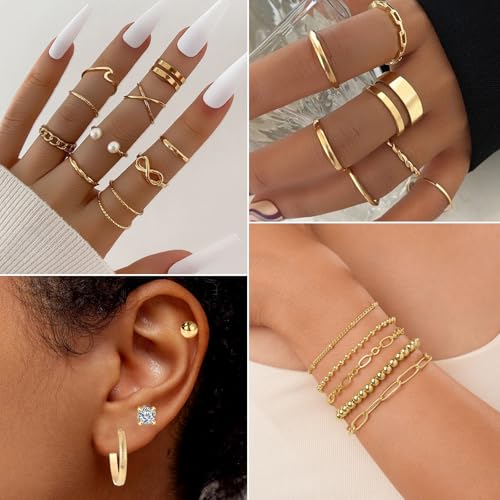 JSTHHTT 40 Stück Schmucksets für Damen, Goldschmuck Und Silberschmuck: Modeschmuck Schmuckset, Schmucksets Goldschmucksets für Frauen Trendige Klobige Goldene, Women's Jewellery Sets, Schmuckset Gold