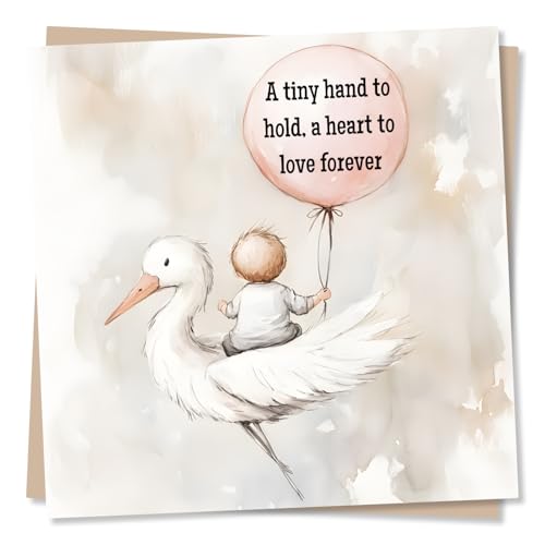 Adorable Welcome to the World Card for Newborn Girl - Bird and Balloon Design - A Tiny Hand To Hold, A Heart To Love Forever - Pink, Baby, Love - For New Parents, Friend, Family, Relative
