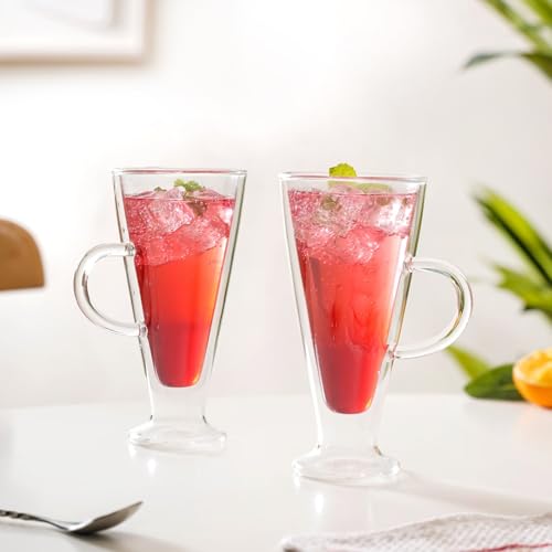 Image of Nestasia Double Wall Glass Mugs with Handle | Crystal Clear Tall Glass for Coffee, Tea, Hot & Cold Beverages | 250ml - Set of 2