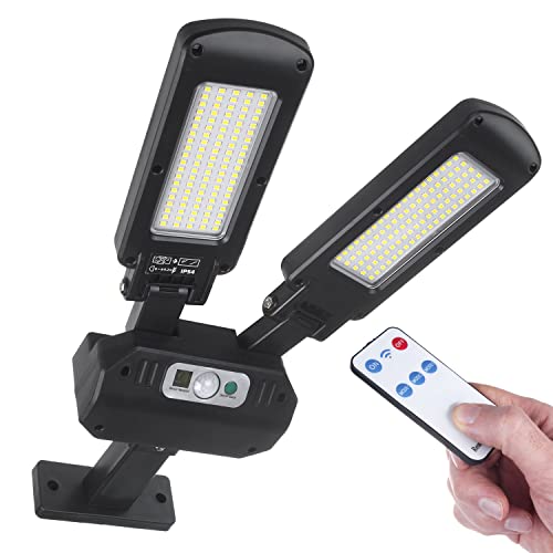 Maclean MCE447 Solar Straßenlampe mit Bewegungs- und Dämmerungssensor IP54 5W 2x 450 Lumen 6500K Zwei Lichtquellen Fernbedienung Solarlampe Außenwandleuchte Außenbeleuchtung 3 Beleuchtungsmodi
