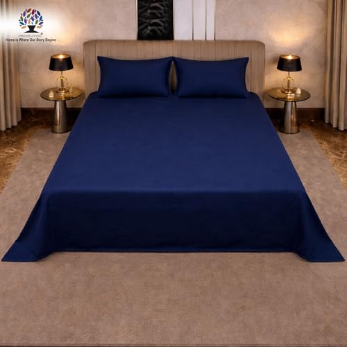 Image of Dream Living Striped Double Bedsheet with 2 Pillow Covers | Queen Size | 120 GSM | 220x250 cm | Blue