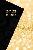  Agenda 2022: Planificateur Organisateur journalier & hebdomadaire, 2 page par semaine avec heure (janvier 2022 - décembre 2022) Doré - Noir Theme 19