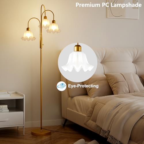 Image of Lightdot 70IN Flower Floor Lamp for Living Room, 3 Light Dimmable Tree Floor Lamps with Bulb Included for Wedding /Party, Unique Floral Tall Lamp with 5Lbs Heavy Base for Bedroom /Sofa Beside-Gold