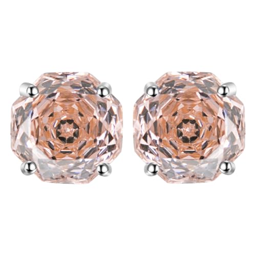 Rose Cut Octagon Morganite Pink Stud Earrings 1.5ct Cubic Zirconia 925 Sterling Silver Earrings for Women