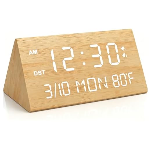 Kogonee Wooden Digital Alarm Clock, 0-100% Dimmer, 2 Alarm Settings, Weekday/Everyday Mode, 9 Mins Snooze, 12/24H, Temperature and Date Display for Office, Travel, Bedroom Alarm Clock (Bamboo)