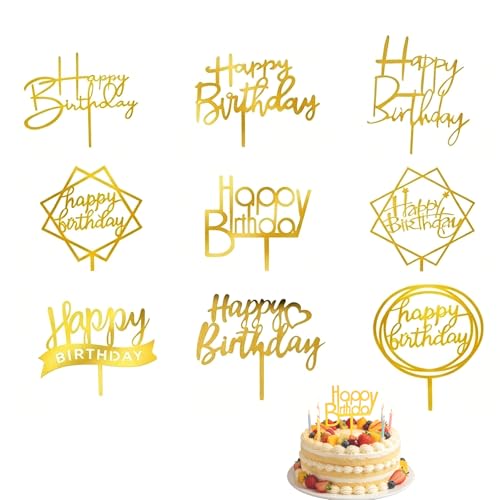 DYNAVERT ケーキ挿入カード 誕生日ケーキ 飾り ケーキトッパー 9種類セット ゴールド Happy Birthday ハッピーバースデー デコレーション 装飾用品の商品画像（Amazon）
