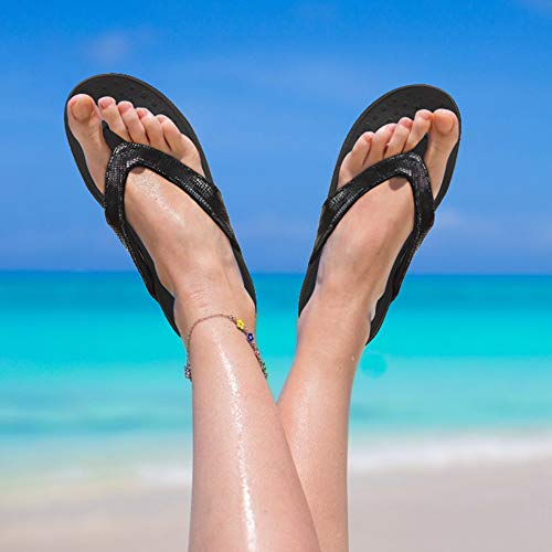 Fanture Women Orthotic Arch Support Sandal For Comfortable Walk Thong Style Casual Flip Flops U419Slt003-N-Glitter Snake Pink-02-38 #TOP5