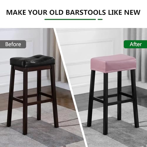 Image of YISUN Stool Covers Rectangle - 2 Pack Stretch Oilproof Waterproof PU Bar Stool Covers Saddle Seat Counter Pub Vanity Chair Cover with Elastic Bands