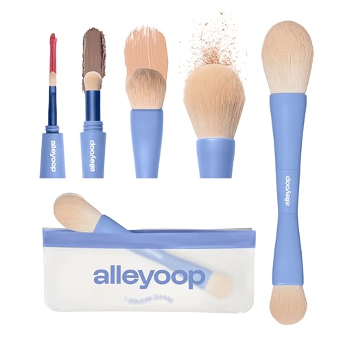 Makeup Brush Set Alleyoop Overachiever 4-in-1 Travel Make Up Brush Set Makeup Brushes for Powder Blending Precision Complexion Mini Multi-Use Travel Tool Vegan