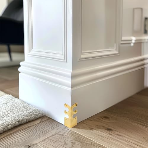 Image of Skiffers Baseboard Corner Protectors, Vintage Metal Covers for Wall Corners, Decorative Skirting Board Protectors (Gold, 10pcs)