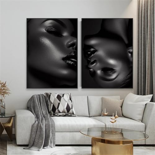 Affiche d'art mural femme noire, peinture femme sexy noir et blanc satiné - 2