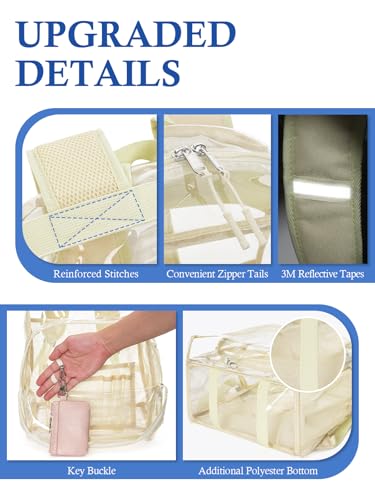 Image of Clear Backpack for School, 17 inch Large Heavy Duty-TPU See Through Bookbag for Boys Girls and Adult, Transparent Backpack With Multi-Pockets for College Work Gym Sport, Beige