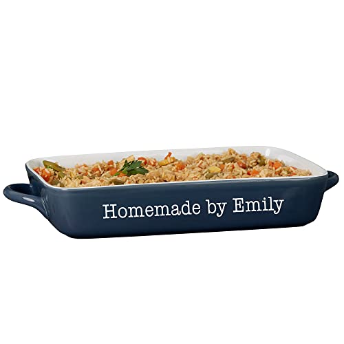 Personalization Universe Classic Ceramic Baking Dish, Custom Etched, 4 Quart Capacity, Stoneware Bakeware, Dishwasher Safe, Oven Safe, Baker Cooking Gift Perfect for Casseroles and Pies - Navy