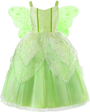 Ohlover Girls Tinker Bell Fairy Flower Green Fancy Dress (3-4 Years, Green)