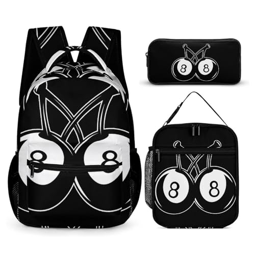 1111No. 8 Billiard Cherries Backpack Shoulder Bags Lunch Bag Pencil Case Box 3 Set Daypack Cute