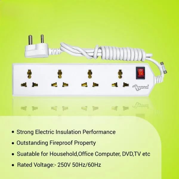 Image of Multibyte 4 Socket 1 Switch Power Saving Outlet Extension Board, High Speed, Fast Charging- Power Strip, Surge Protector, 4M Cable Shockproof Fire-Retardant, Multipurpose Use Spike for Home & Office