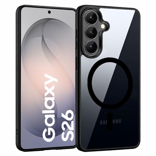 Image of DIZORO Compatible with Samsung S26 5g Case,Compatible with MagSafe, Non Yellow Military-Grade Drop Protection & Hard PC Back Cover Slim Transparent Anti-Scratch Shockproof Phone Case (Black)