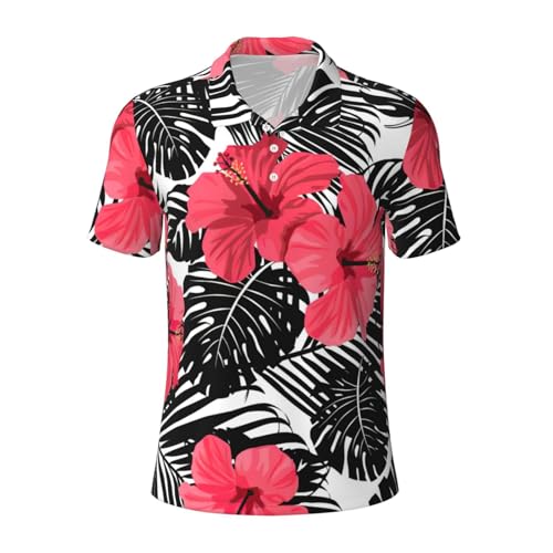 Polo de golf anti-humidité homme respirant à manches courtes et imprimé floral rouge
