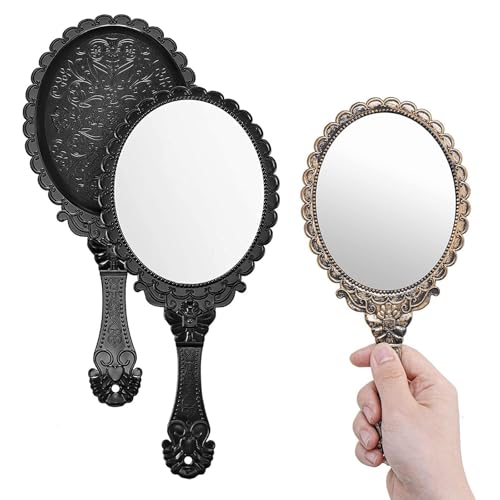 Exbrith 2 Piezas Espejo de Maquillaje Creativo Retro, Espejos de Mano Vintage, Retro Espejo de Mano, para Maquillaje, Peluquería, Cuidado Personal Diario de la Piel, Decoración de Habitaciones