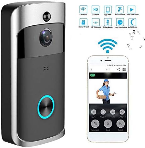 Yiwa Wireless WiFi DoorBell Smart Video Phone Door Visual Ring Intercom Secure Camera Gray