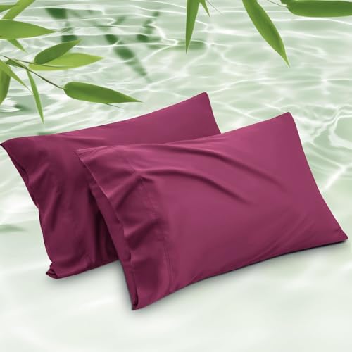 Image of Mush Bamboo Pillow Cover Set of 2 | 400 TC | 100% Bamboo Pillow Cover for Hair & Skin | Breathable, Silky Soft & Envelope Pillowcases for Hot Sleepers & Night Sweats | 17 inchx 27 inch (Crimson Wine, King)