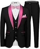 MAGE MALE Men's Slim Fit 3 Piece Suit Solid Shawl Lapel Blazer Jacket Vest Pants Set for Dinner Party Formal Wedding Prom Pink